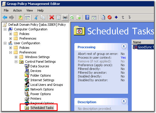 Group Policy Scheduled Tasks Screenshot