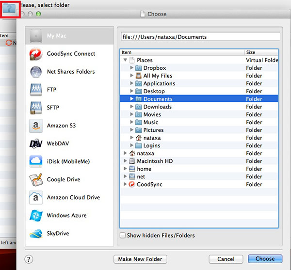 Select Left Folder