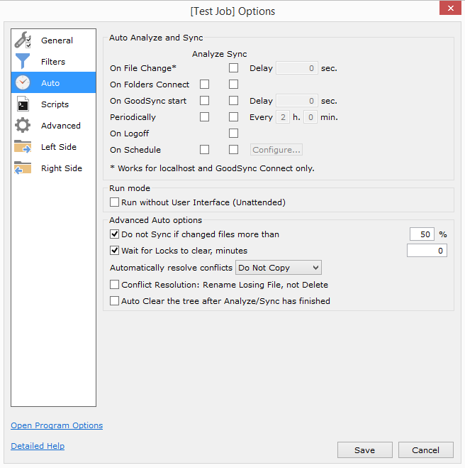 Automatic Job Settings